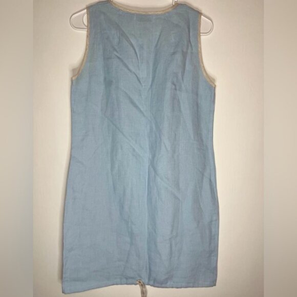 NWT iLinen Lifestyle Made Poland 🇵🇱 LINEN CrewNeck Baby Blue/Natural Dress M - Picture 3 of 12